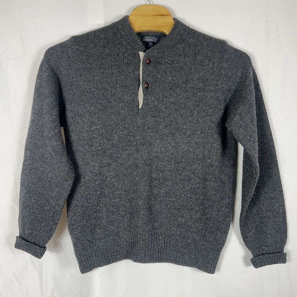 Vintage Land's End Wool Sweater Large Men's Wool Blend Made In USA Henley Button